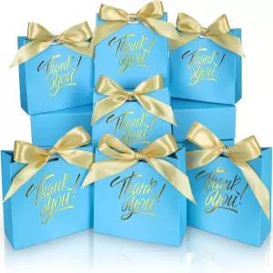 DOYIDE 60팩 작은 감사 선물 가방 4.5x1.8x3.9인치 파티용 상자 금박 인쇄 종이 생일 파티 명절을 위한