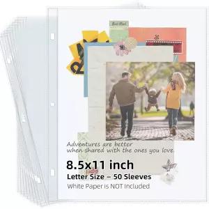 빈로즈 스크랩북 리필 페이지 8.5x11 링 바인더 3개용 헤비급 클리어 프로텍터 50팩 앨범 및 사진 보관용