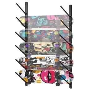 RHONGAN 스케이트보드 랙, 벽걸이, 스노보드 디스플레이 홀더 차고용 스키 보관 스탠드에 6개의 롱보드를 보관할 수 있습니다