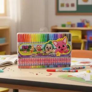 핑크퐁 원더스타 어린이 초등학생 24색 싸인펜 형광색