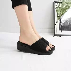 [엄지척]국내제작 펄글리터 스트랩 통굽 낮은굽 웨지 슬리퍼