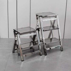 스텐 캠핑사다리 안전 2단 높이조절 스툴 디딤판 철제 발판 경량 간이계단 스틸 세차 캠핑