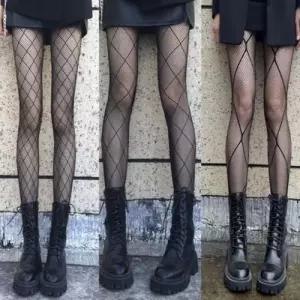 여자 망사 그물 팬티스타킹 체크 시스루 클럽 파티룩 WFJX9ET