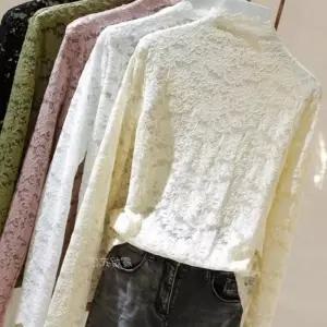 레이어드 여자 시스루 목티 폴라넥 레이스 목폴라 티