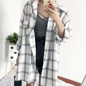 [하프클럽/]클래식 체크 패턴 포인트 여자 격자 긴팔셔츠