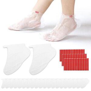 300 PCS 일회용 플라스틱 발 커버, 파라핀 목욕, 스파, 페디큐어 및 갈라진 발뒤꿈치 수리용 보습 양말, 스티커가 있는 투명 마스크