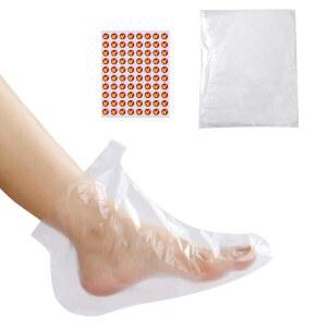 발 보습 일회용 양말에 사용되는 발용 플라스틱 풋 커버, 320개의 스너그 클로저 스티커가 있는 파라핀 왁스 목욕 라이너 풋백 300개, 클리어