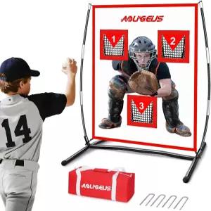 AOLIGEIJS 야구 및 소프트볼 피칭 네트 포켓 스트라이크 존 타겟 정확도 훈련을 위한 현실적인 포수 포함