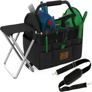 훌리바오 14인치 공구 가방 원예 방수 천 의자가 피로를 덜어주는 작업 토트 보관 어깨끈이 있는 접이식