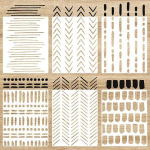 SHYJShYJ 6팩 14인치 현대 보호 회화 라인 장식 템플릿 벽 헤링본 스칸디나비아 가능한 벽돌 스텐실, 화살표 미니멀리스트 장식용 기하학적 재사용