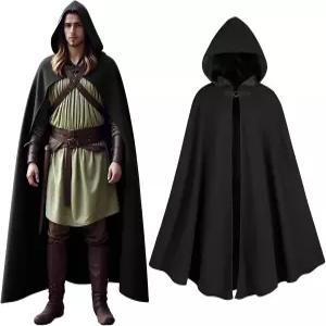 남성 중세 후드 케이프 벨벳 망토 르네상스 빅토리아 빈티지 할로윈 마법사 코스프레 의상