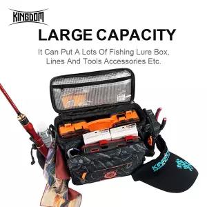 왕국 다기능 낚시 태클 가방 44x21x22cm 1000D 나일론 방수 대용량 야외 스포츠 숄더 백