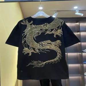 용무늬 반팔 티셔츠 빅사이즈 드래곤 화려한 남성 블랙 상의 문신 라운드 티