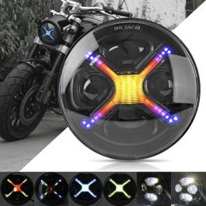 5.75인치 바이크 오토바이 LED 헤드라이트 5-3/4 스모크드 X-스타일 RGB DRL 스트리트 밥 로우 라이더 아이