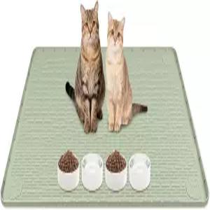 란스틱스 고양이 사료 매트 40인치 x 28인치 대형 실리콘 음식과 물그릇을 위한 가장자리 미끄럼 방지