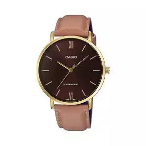 [신세계라이브쇼핑]카시오 MTP-VT01GL-5B 라운드 남성 가죽 아날로그 시계