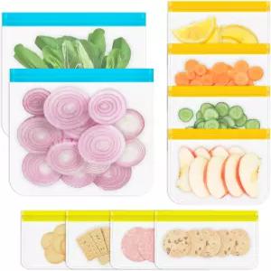 재사용 가능한 갤런 냉동 가방 10팩 식기세척기 안전 실리콘 식품 간식 보관 3가지 크기의 마리네이트 고기