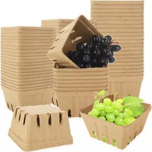 MIVIDE 100팩 천연 펄프 섬유 베리 바구니 딸기 성형 농산물 시장 블루베리 라즈베리 채소용 용기 생산