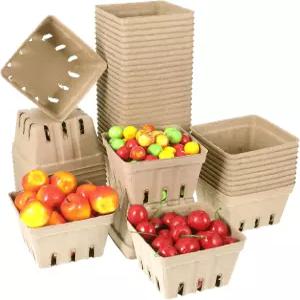 60팩 천연 펄프 섬유 베리 바구니 통풍 용기 생산 작은 딸기 라즈베리 채소 및 과일용 성형 파머스 마켓