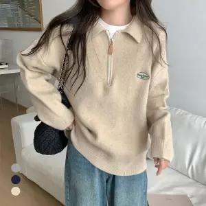 KARRA 캐주얼자수하프집업니트_A5W0852