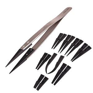 [2개구성] 스테인레스 핀셋 정전기방지 플라스틱 팁세트포함 족찝게 쪽집게 QW9CC4E4