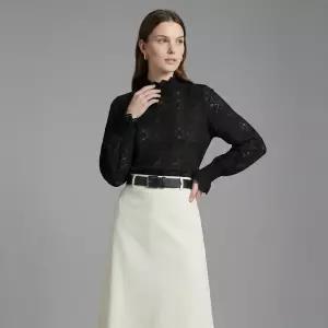 여성 반목 기모 레이스 시스루 프릴 블라우스 SIU-WBL-21013-블랙