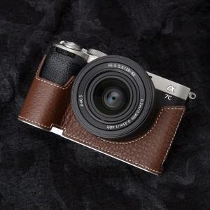 [호환품]A7CM2 빈티지 천연 가죽 카메라 케이스 ILCE-7CM2 하프 랩 보호 소니호환 알파 7C II용 메탈 베이
