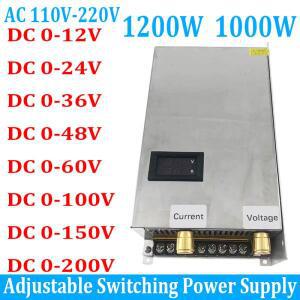 조절식 스위치 DC 전원 공급 장치, 변압기 SMPS, 1200W, AC 110V, 220V, 0- 12V, 24V, 36V, 48V, 60V, 200V