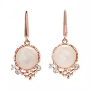 마블링 큐빅?잎 장식 은침 드롭귀걸이 화이트자개