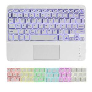 Wireless Bluetooth Keyboard,10-inch Ultra-Slim 7 Color Backlight with Touchpad,Rechargeable Magnetic Portable Keyboard,for Smartphone Laptop Tablet Travel (White)