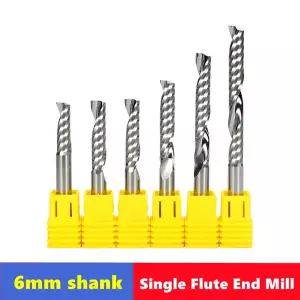 호환  10pcs 6mm 생크 카바이드 엔드 밀 단일 플루트 밀링 커터 22252832425262mm 하나의 플루트 나선형 PV