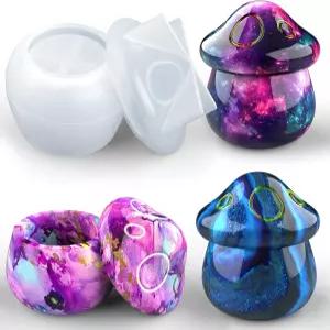 주오메 항아리 수지 틀 실리콘 버섯 DIY 보석 보관함 사탕 용기 가정 장식용 에폭시 주조용 뚜껑 포함