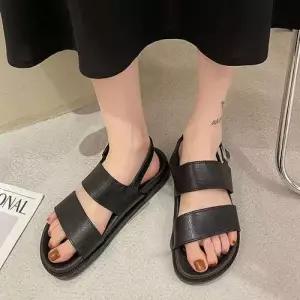 여자 클래식 디자인 와이드 더블 발등 스트랩 샌들 WF66B2E