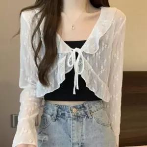 [룽스]레이스 플라위 패턴 숏 얇은 봄가디건 가디건