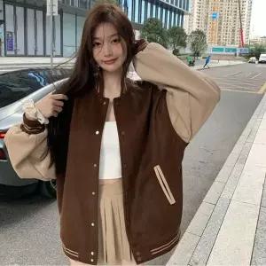 [하프클럽/알티피아]기모 스타디움점퍼 배색 박시핏 여성 오버핏 야구잠바