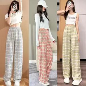 [라일리여성의류] Rly 시원한 체크 고무줄 바지 홈웨어 여성 여름