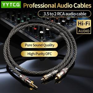 YYTCG HiFi 3.5mm to 2rca 오디오 케이블 6N OFC AUX 스테레오 잭 RCA Y스플리터 MP3 MP4 PC 폰 앰프 믹서