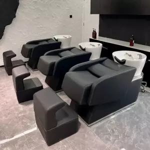 미용실 베드 샴프 헤어샵 세라믹 세면대와 스테인리스 샴푸대 반쯤 눕힐 베