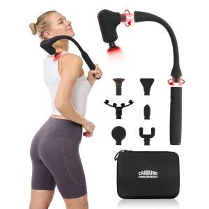 케어킹 온열 심부 조직 등 및 목 마사지기와 연장 손잡이가 있는 2 in 1 마사지 건 어깨 팔 허벅지용 휴대용 근육 업그레이드