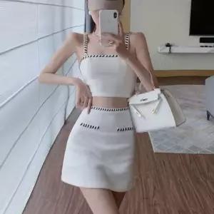 여자 밴딩 골지 크롭 스타일 미니 스커트 민소매 투피스 세트 원피스