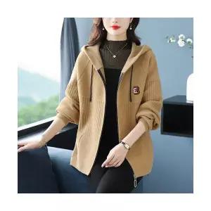 스트레인지 여자 데일리룩 간절기 가디건 후드 캐주얼 모직 코트 추동 루즈핏 아우터지퍼 집업 빅사이즈 상