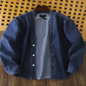남자 셔츠 노카라 데님 오버핏 자켓 가디건 긴팔 중청 빅사이즈 가을 남방 남성