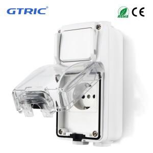 GTRIC 방수 야외 소켓 IP65 업소용 산업용 방우 정원 작업장 250V 16A 외장 원키 전원 차단 케이스