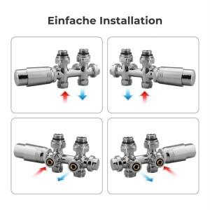 A67P-멀티블록 세트 라디에이터 연결 피팅(온도 조절 장치 50mm 탭 블록 밸브 난방 악세서리 포함)