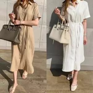 고품질 시원한 여자원피스 셔츠 린넨 원피스 롱 하객원 프릴원피스 (WFKHKSJ)
