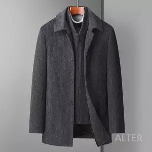 캐주얼 남성 모직 반코트 정장 기모 하프 중년 코트 울 겨울