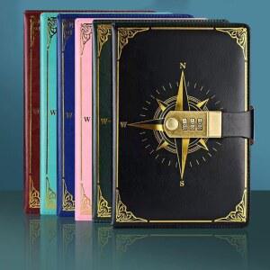 일기가있는 레트로 암호 책 A5 노트북 크리 에이 티브 여행자 나침반 핸드 레저 학생 메모장 편지지 비밀리에 참고