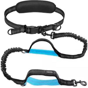조절 가능한 허리 벨트가 있는 Uppettly 핸즈 프리 개 러닝 목줄 소형 및 중형견을 위한 듀얼 핸들 신축성