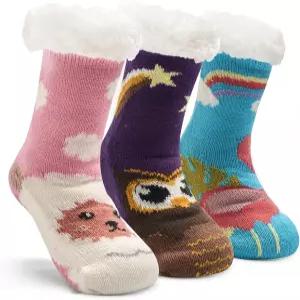 남아용 퍼지 양말 겨울용 따뜻한 여아용 플러피 바닥 그립 포함 가정용 3팩