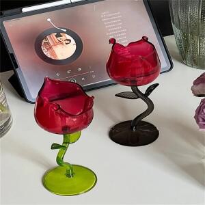 투명 잎 칵테일 유리와 장미 모양 발렌타인 웨딩 테이블 장식 선워터 와인 컵